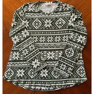 MUMU Mellow Long Sleeve Top Shirt Green‎ Snowflake Holiday Christmas Winter Med
